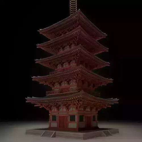 Japanese historic building-five-storied pagoda -gojunoto Low-poly 3D model