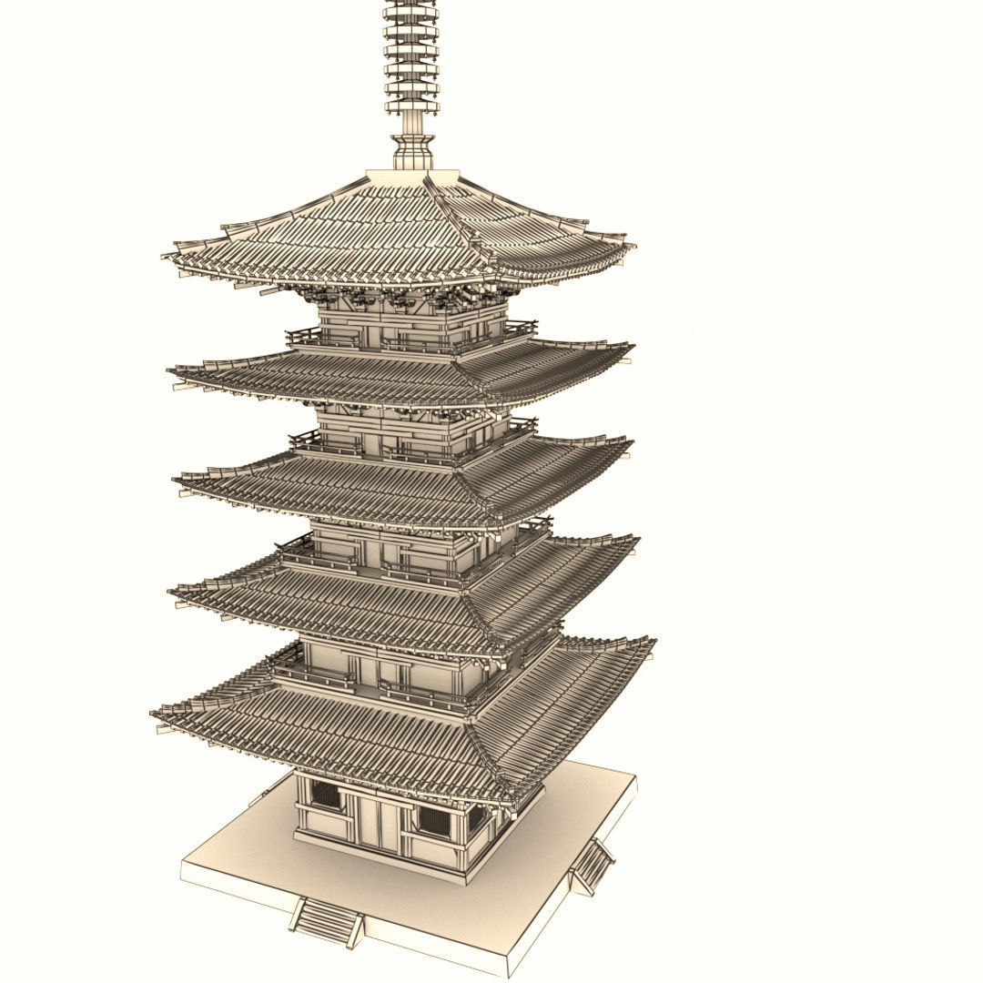 Japanese historic building-five-storied pagoda -gojunoto Low-poly 3D model_4