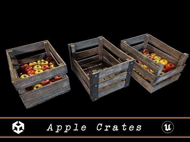 Old Used Medieval Apple Crates Low-poly 3D model