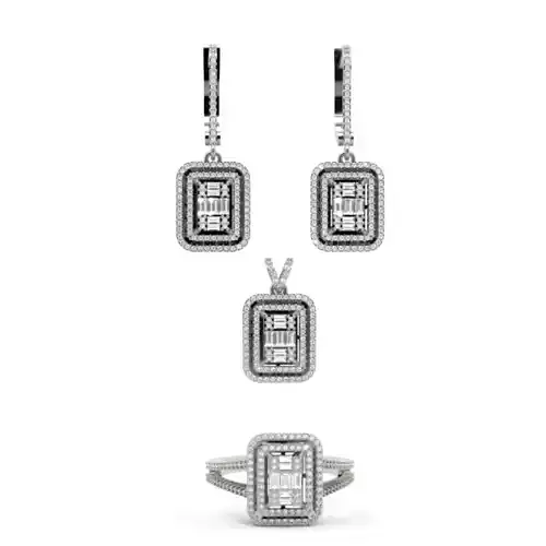 Diamond Jewelry Set 3D Printable Ring Earring Pendant Design 3D print model