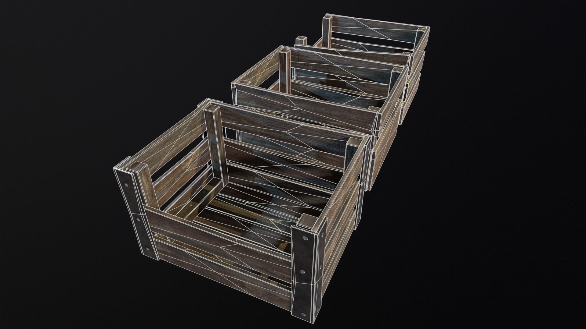 Old used medieval crates Low-poly 3D model_15