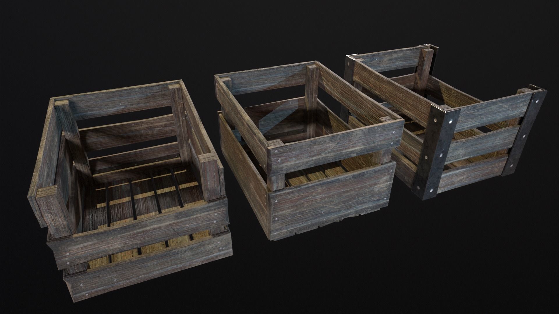 Old used medieval crates Low-poly 3D model_2