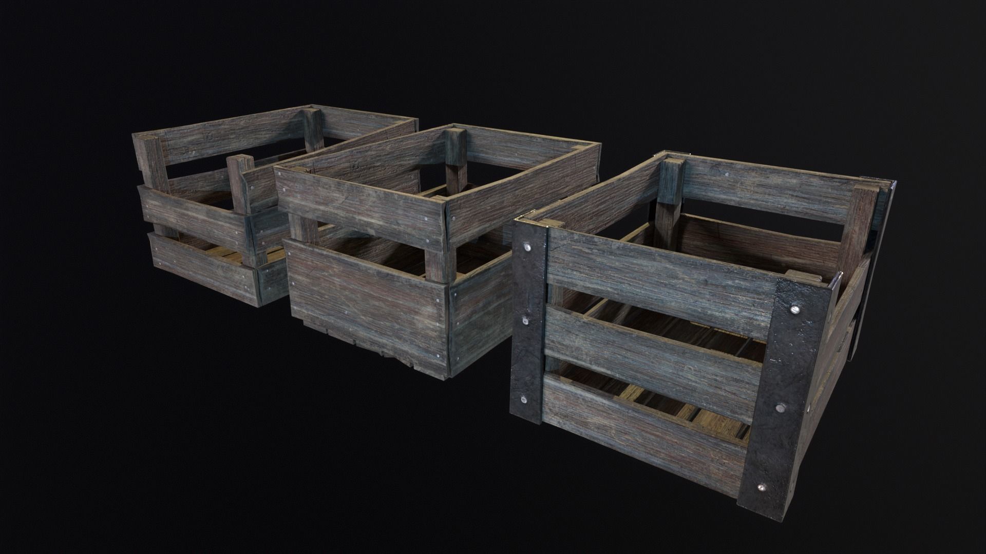 Old used medieval crates Low-poly 3D model_8