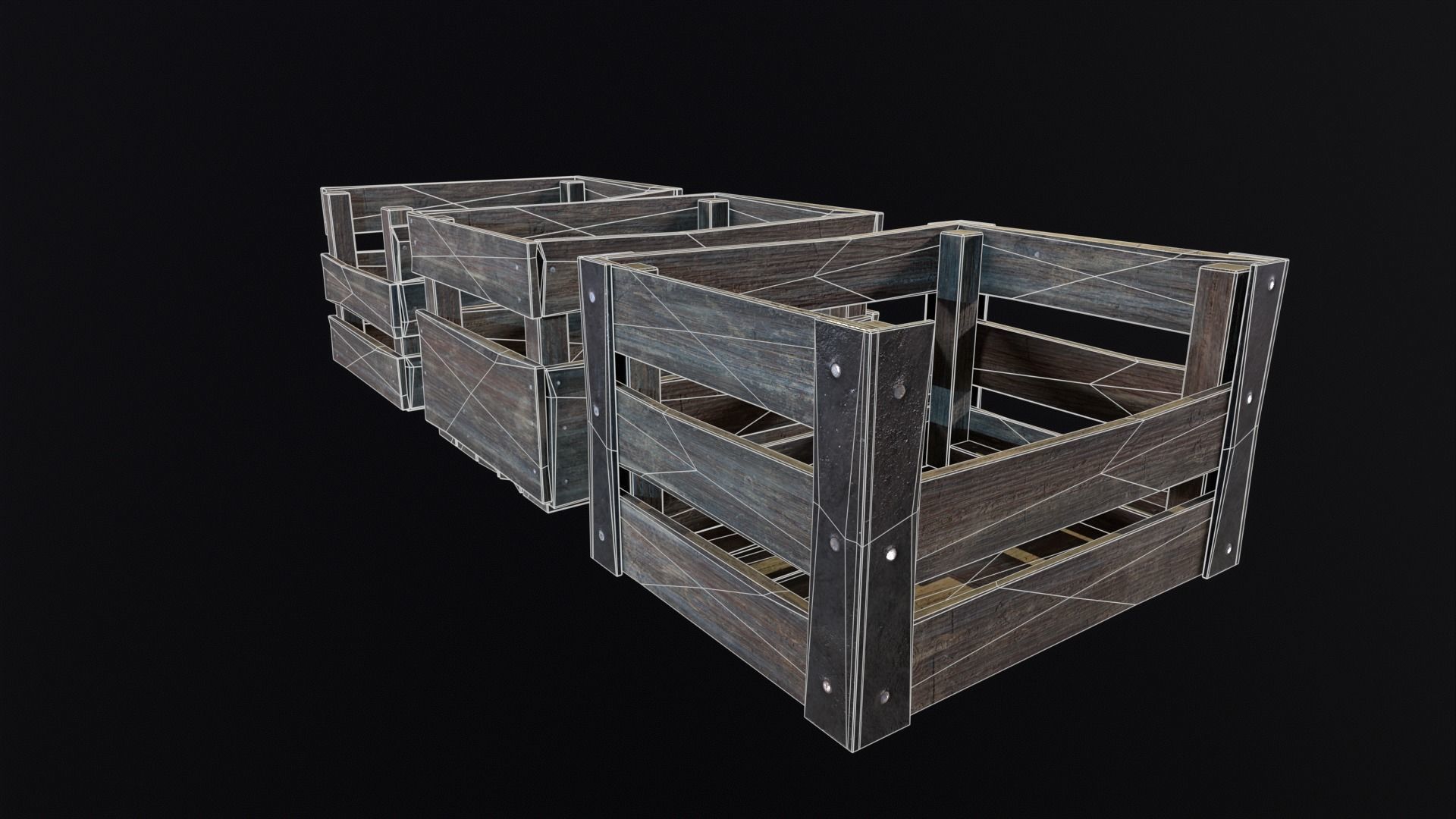 Old used medieval crates Low-poly 3D model_11