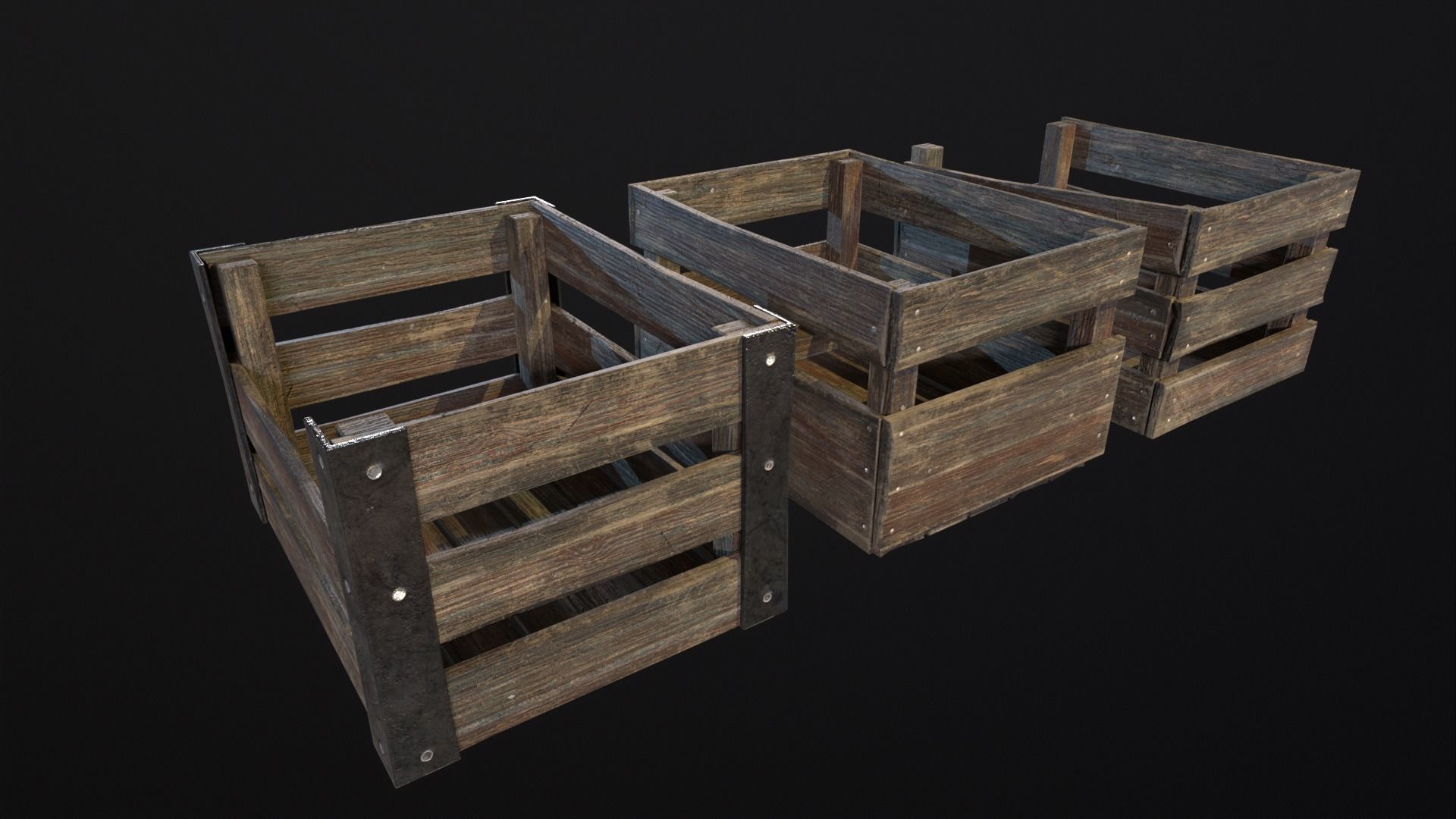 Old used medieval crates Low-poly 3D model_16