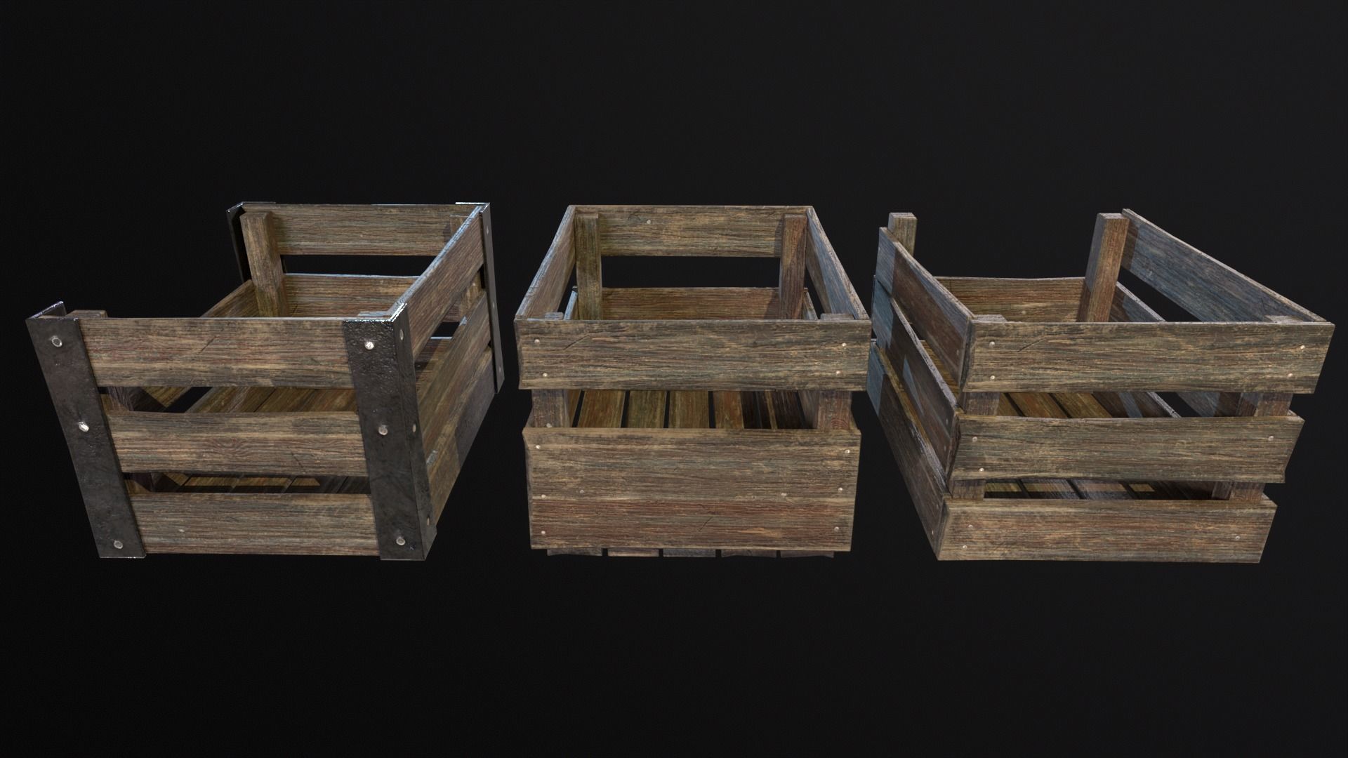 Old used medieval crates Low-poly 3D model_18