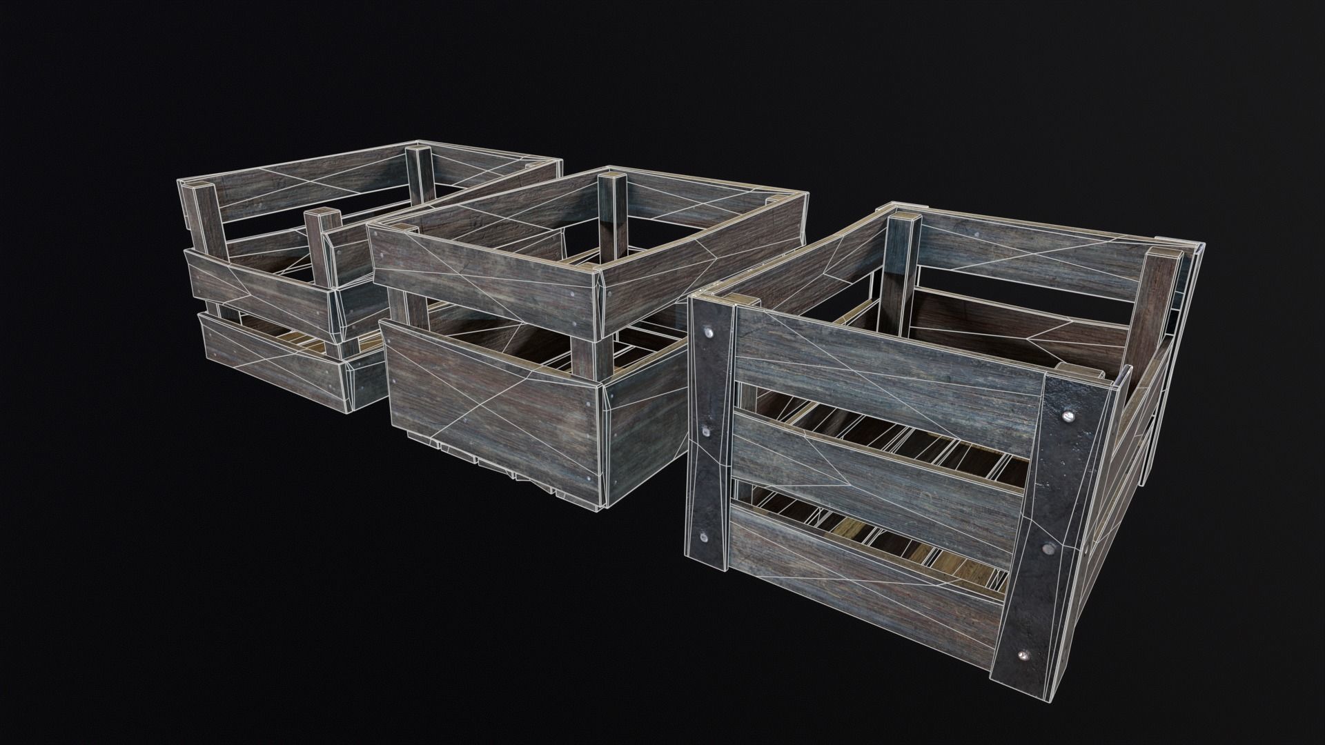 Old used medieval crates Low-poly 3D model_9