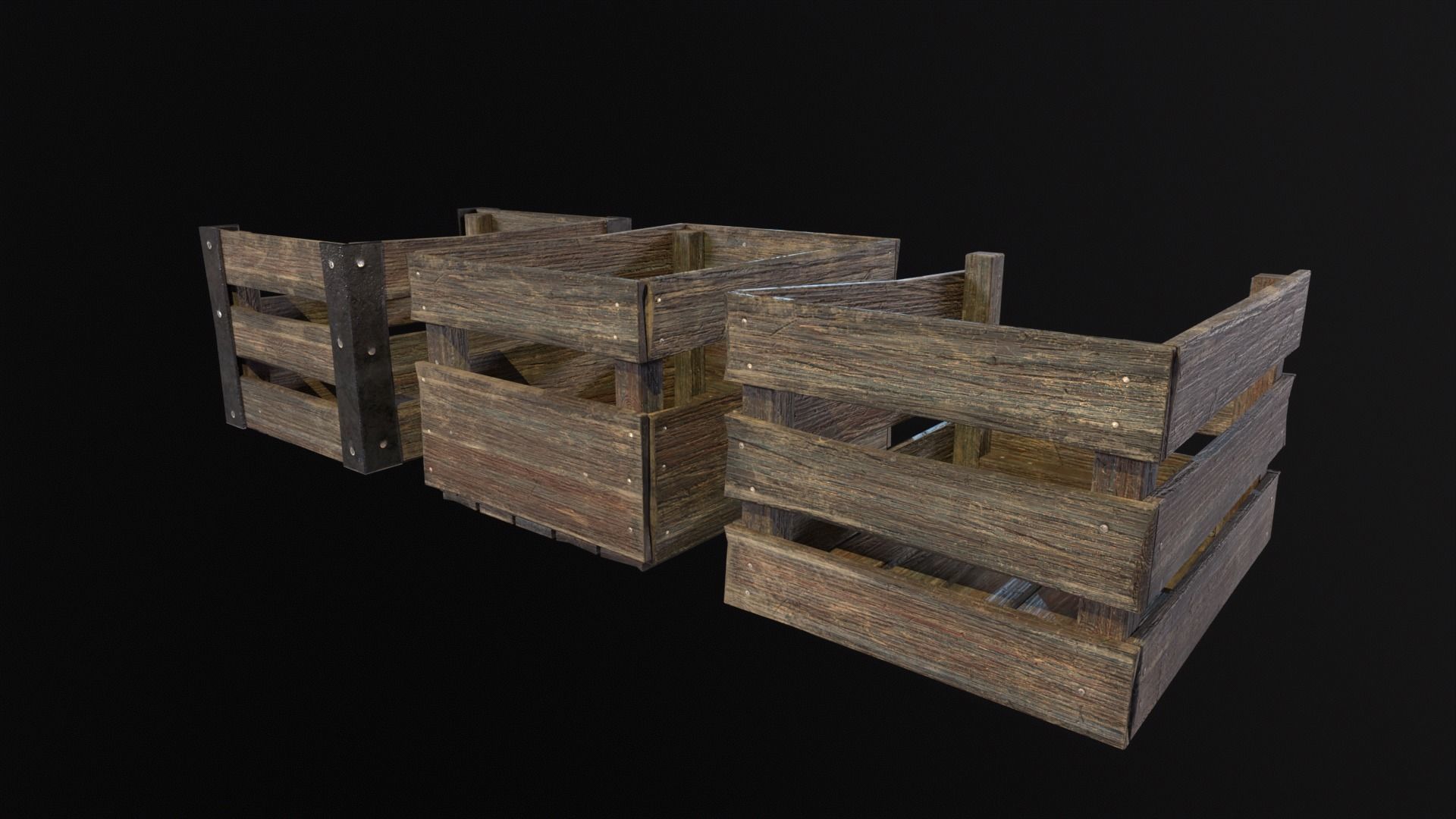 Old used medieval crates Low-poly 3D model_20