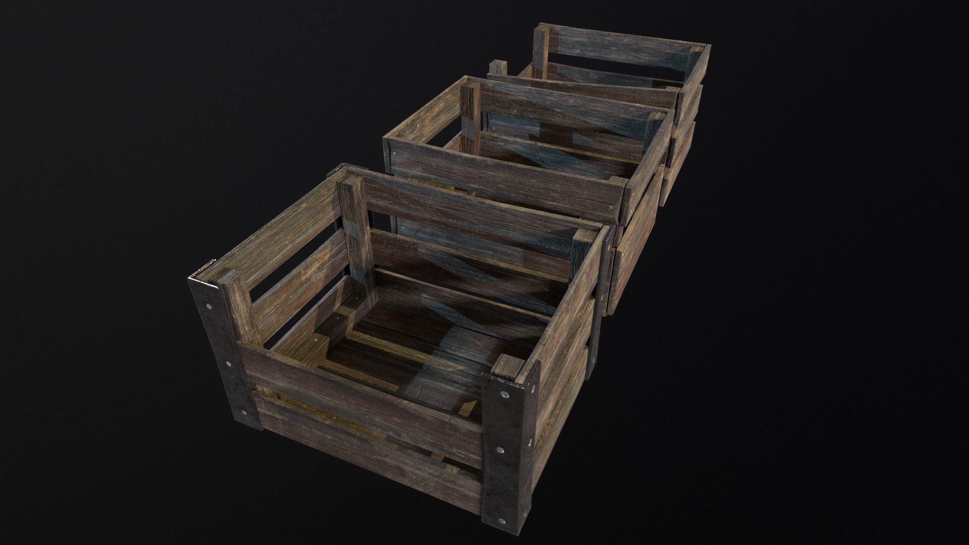Old used medieval crates Low-poly 3D model_14