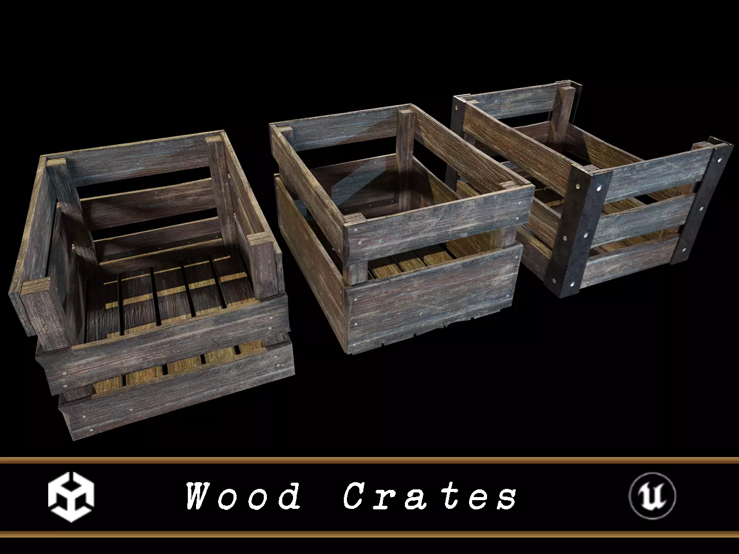 Old used medieval crates Low-poly 3D model_0