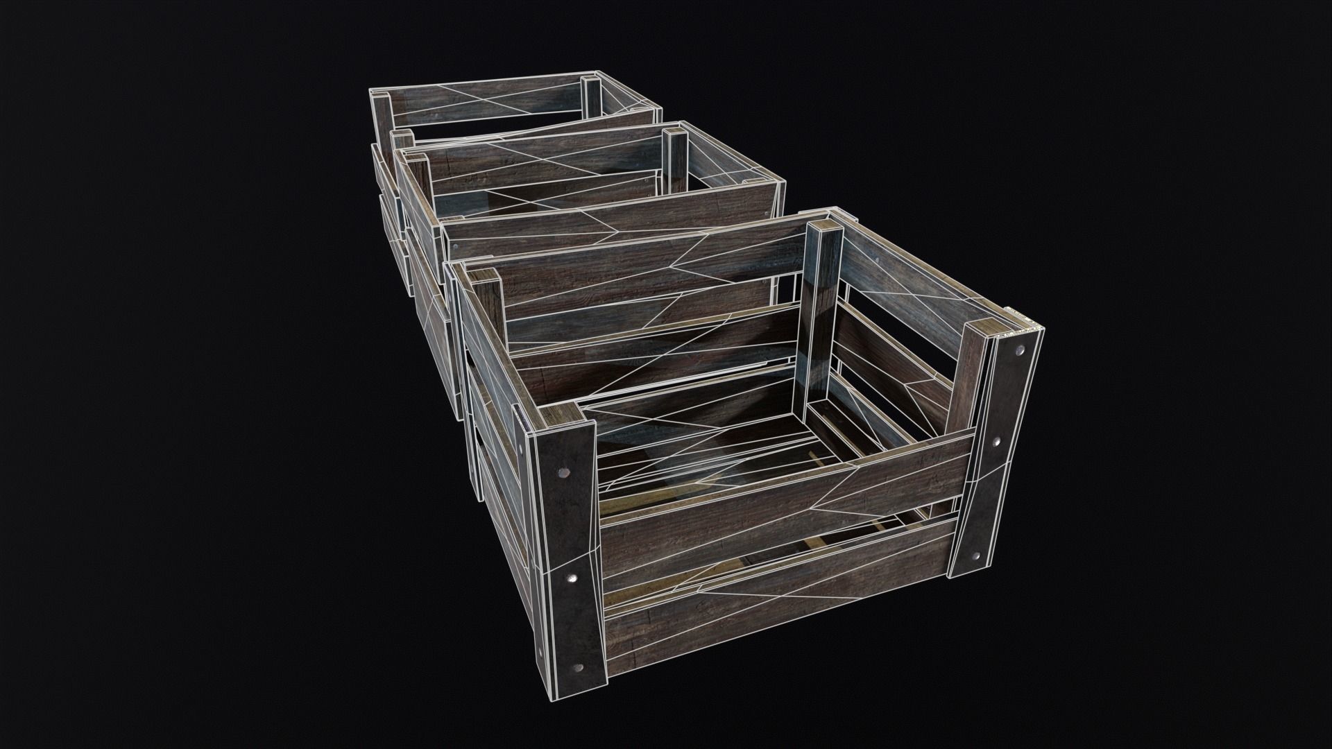 Old used medieval crates Low-poly 3D model_13