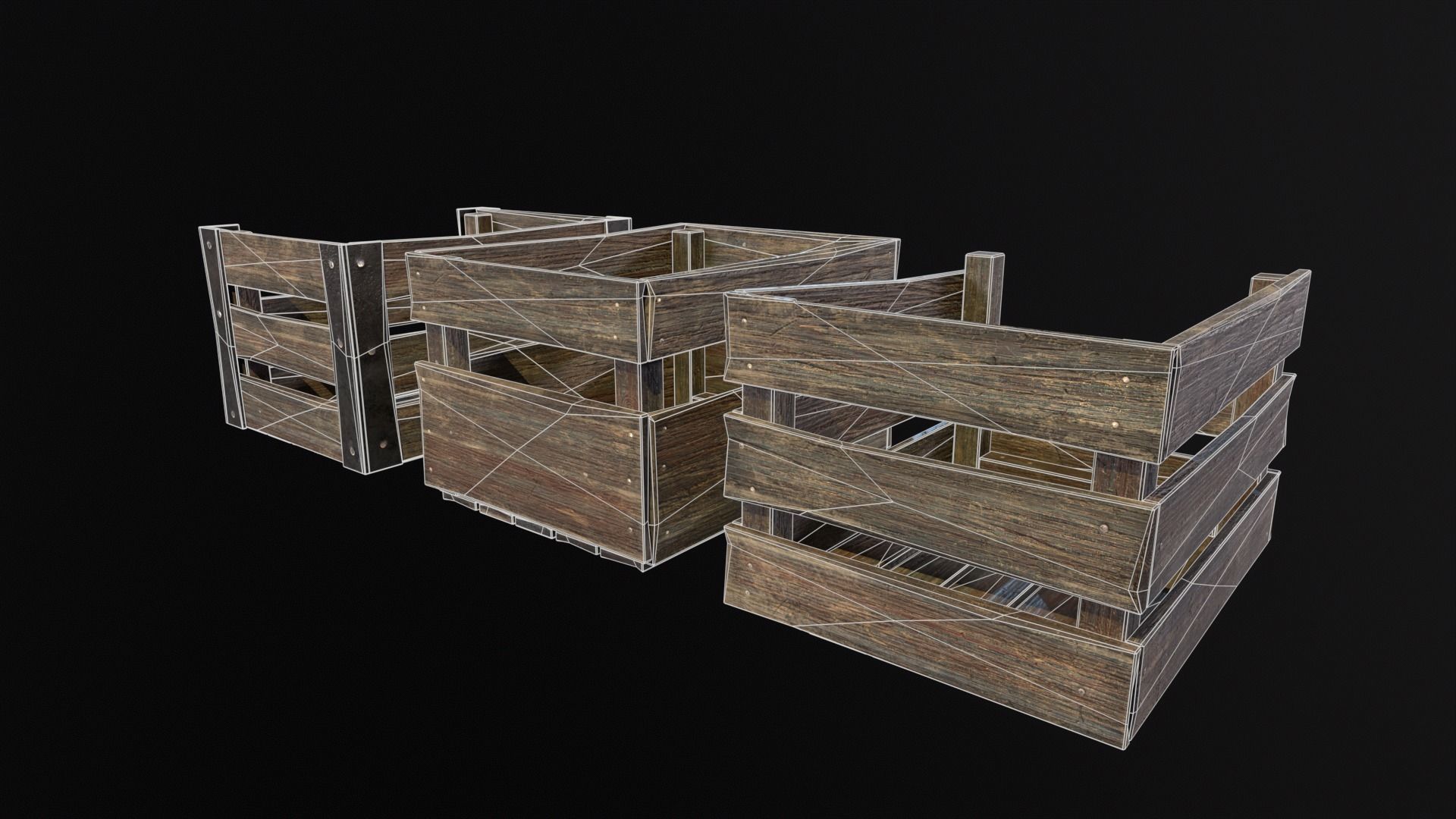 Old used medieval crates Low-poly 3D model_21