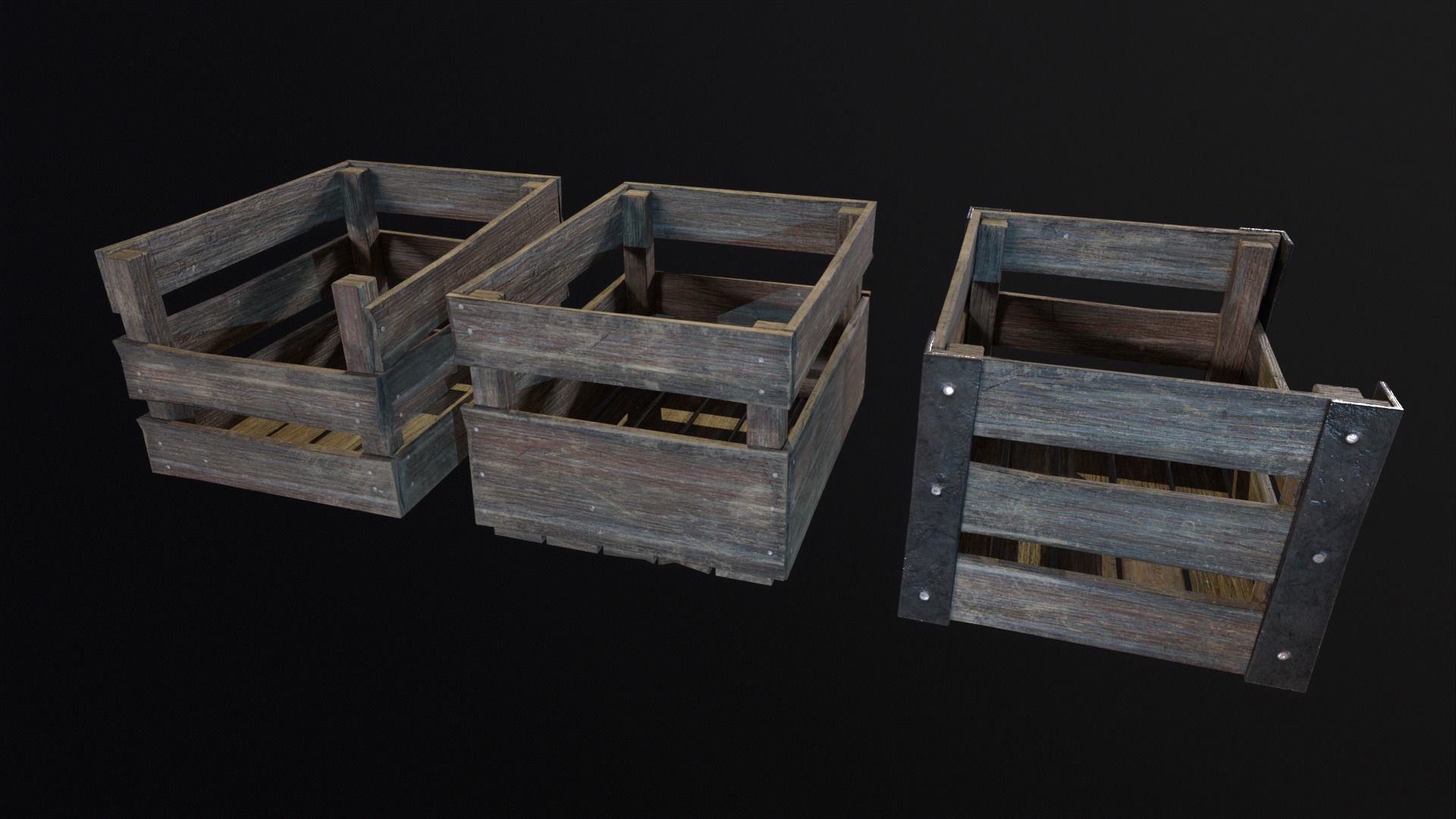 Old used medieval crates Low-poly 3D model_6