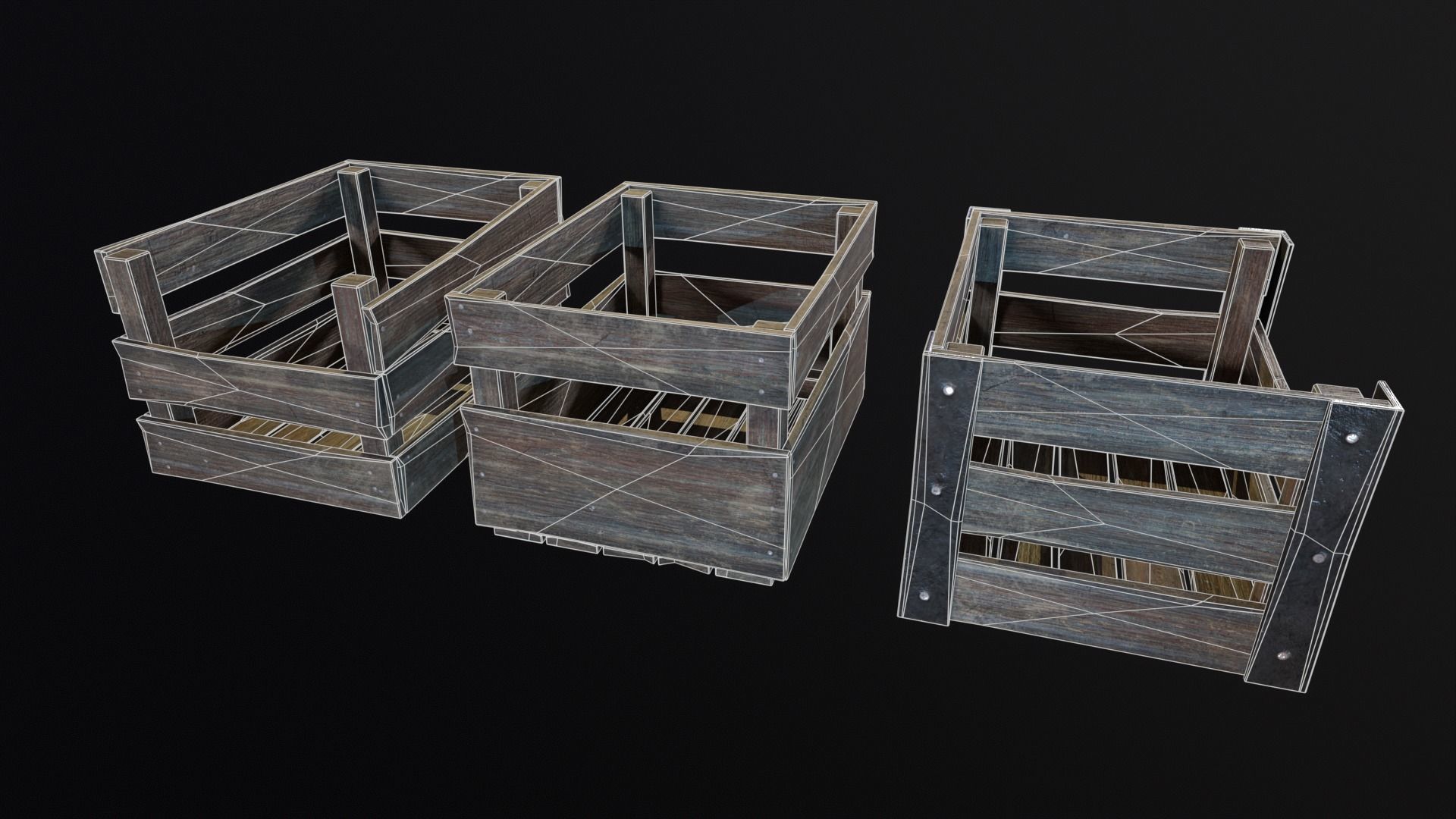 Old used medieval crates Low-poly 3D model_7