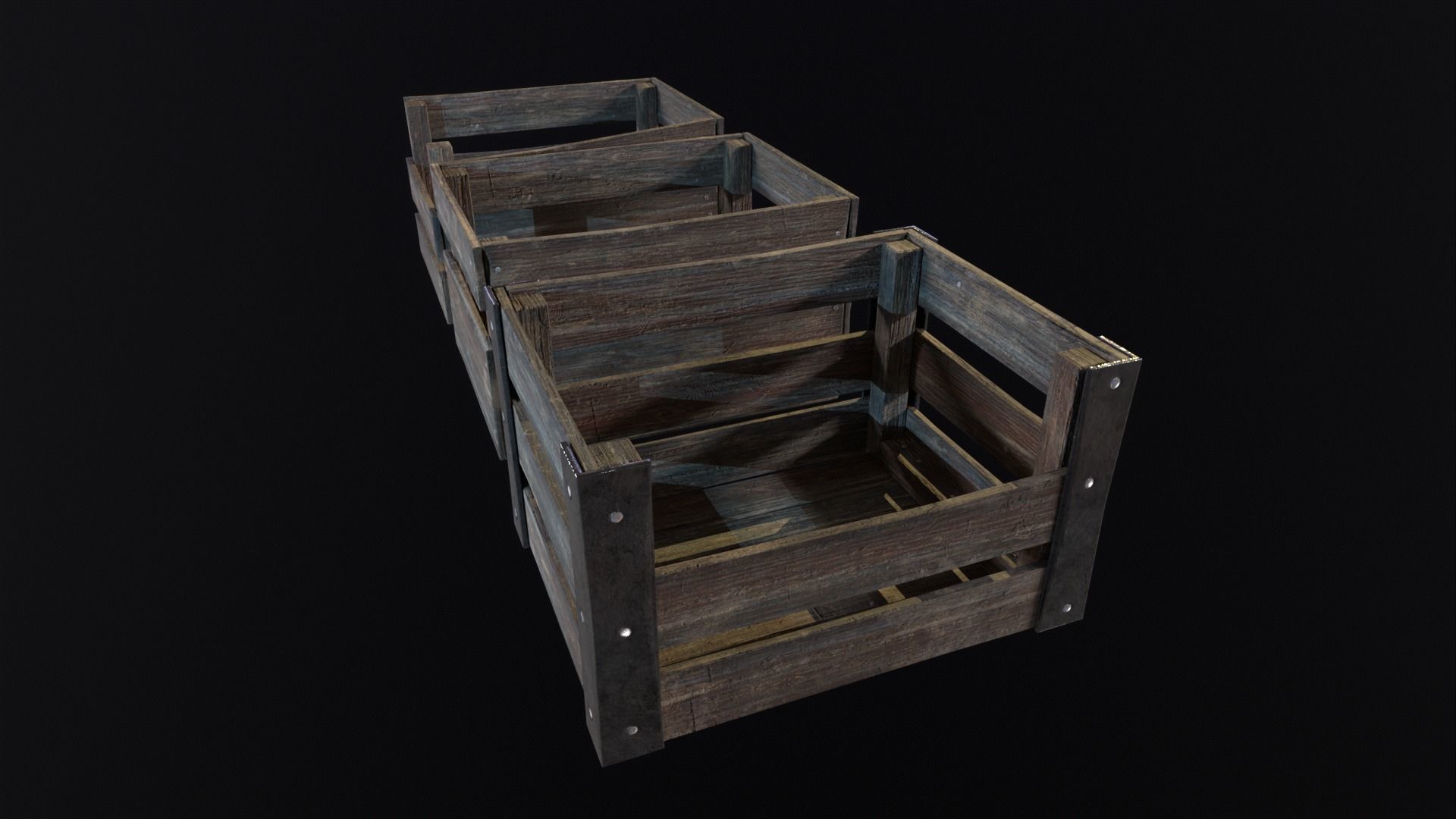 Old used medieval crates Low-poly 3D model_12