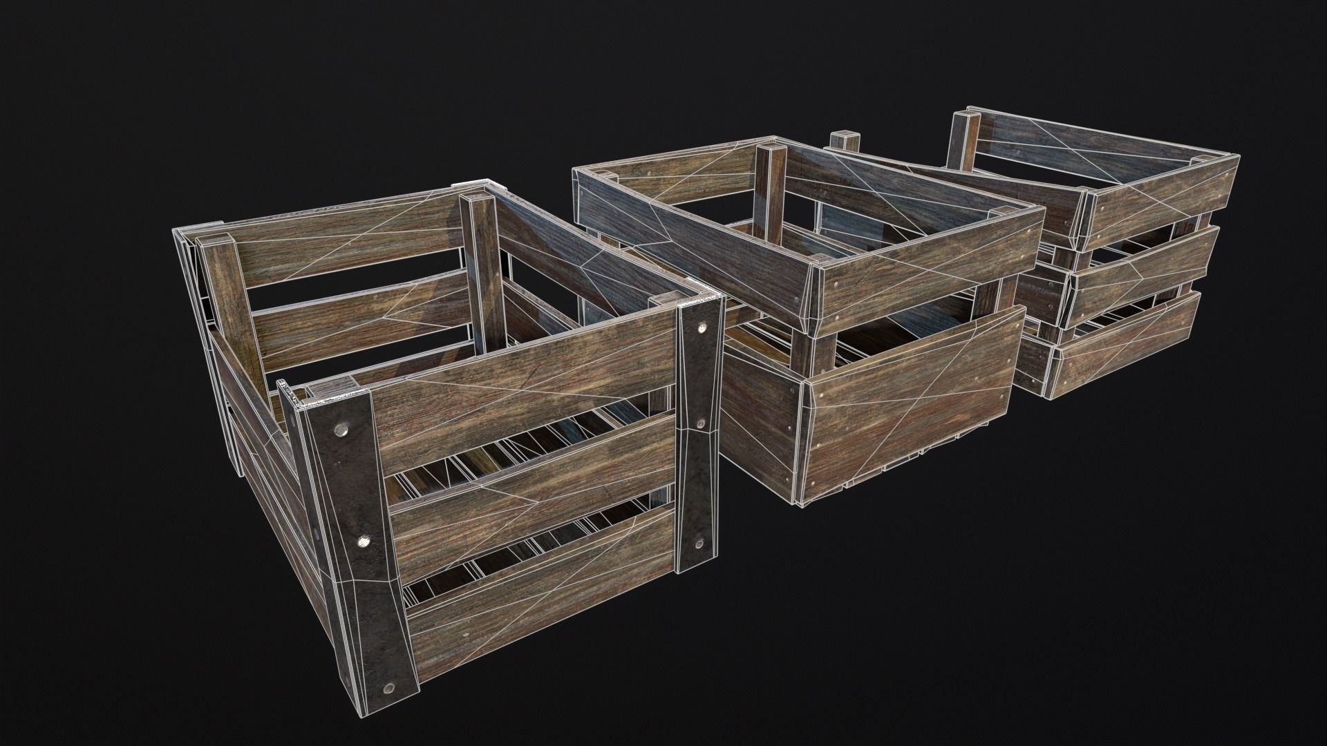 Old used medieval crates Low-poly 3D model_17