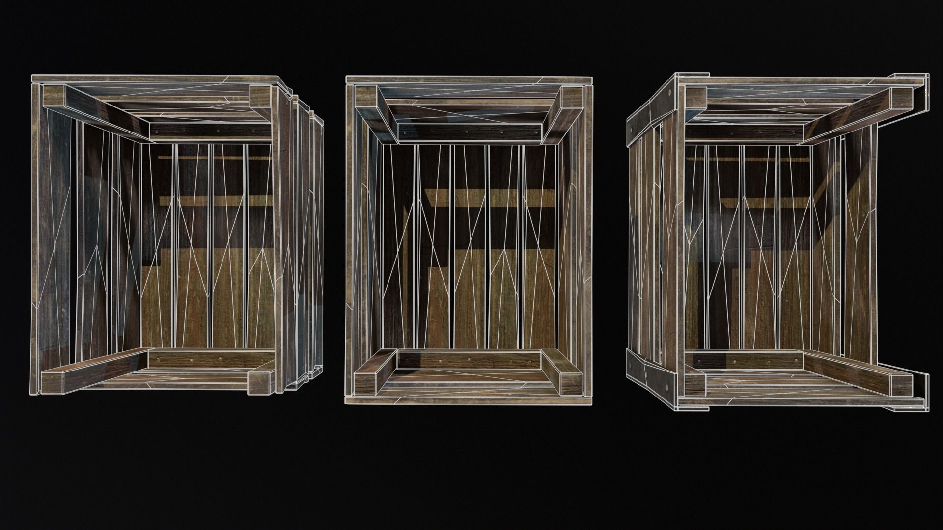 Old used medieval crates Low-poly 3D model_23
