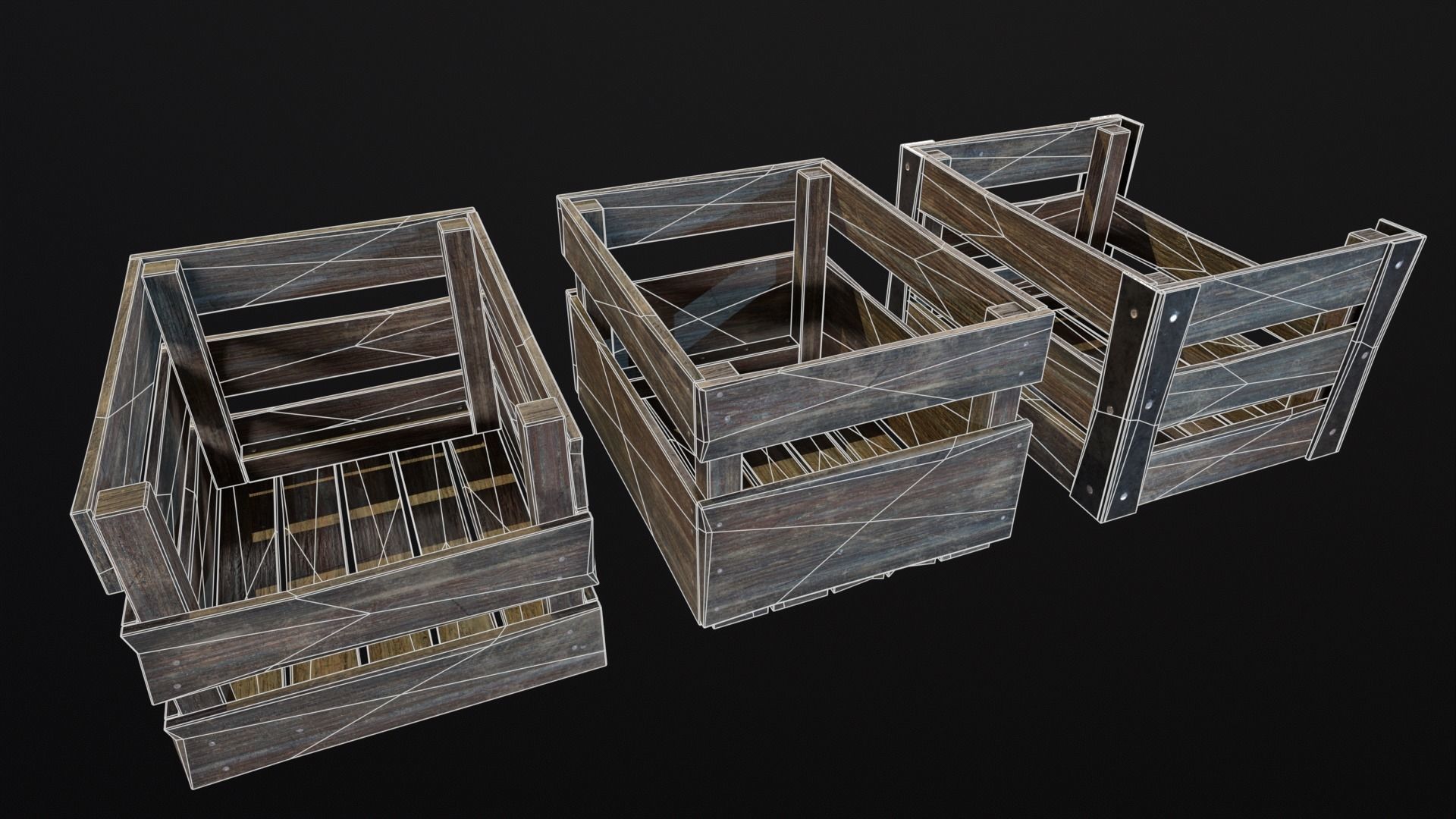 Old used medieval crates Low-poly 3D model_3