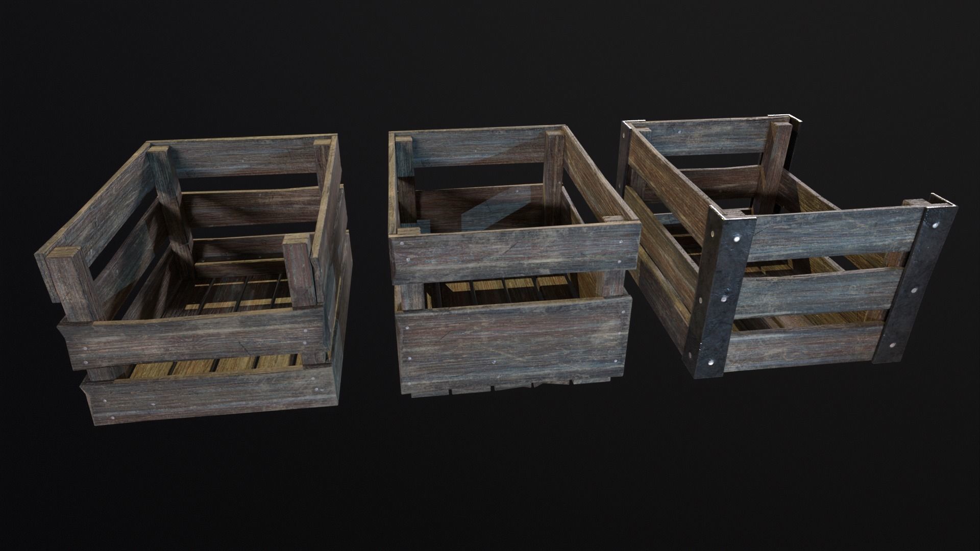 Old used medieval crates Low-poly 3D model_4
