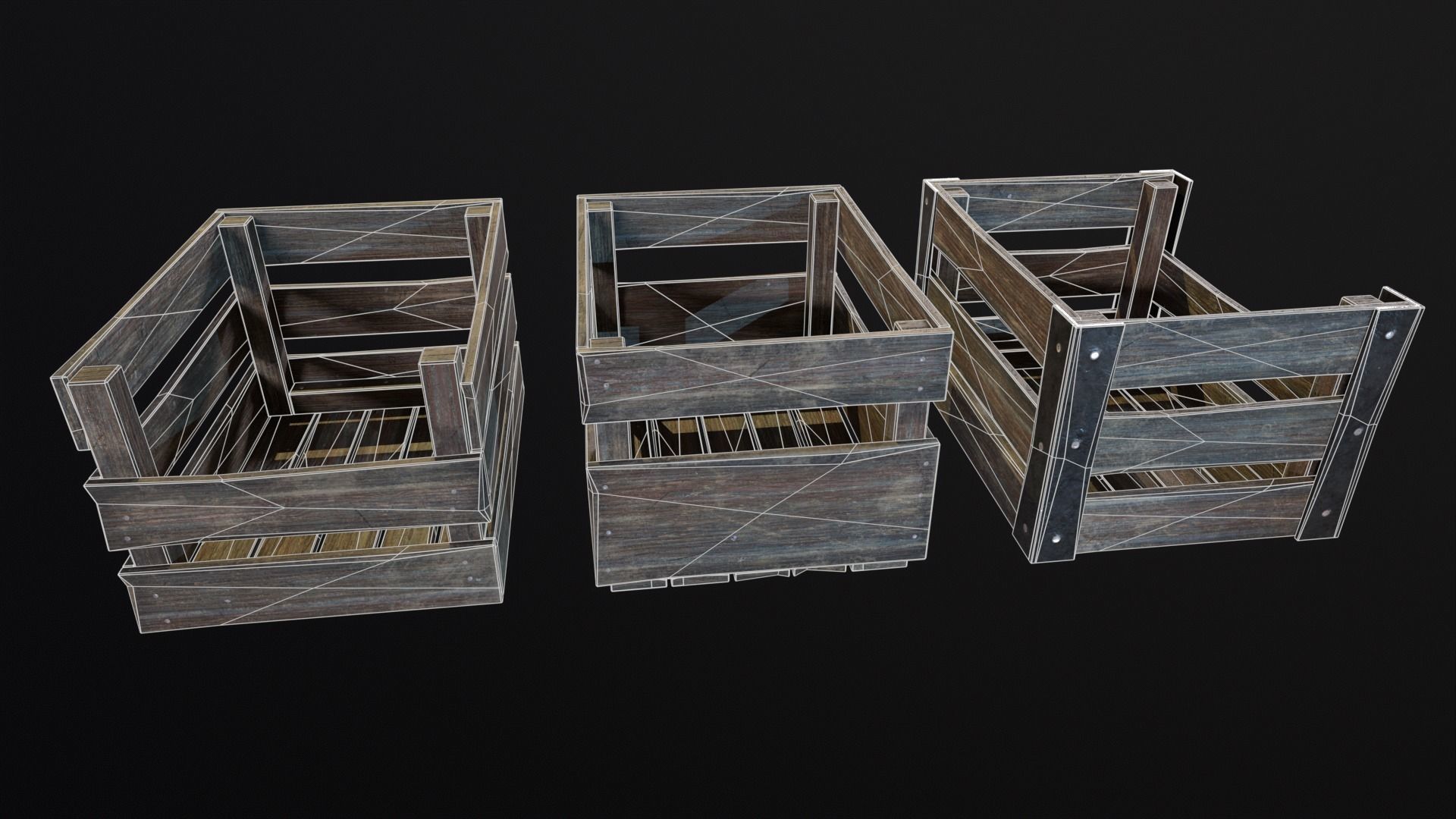Old used medieval crates Low-poly 3D model_5