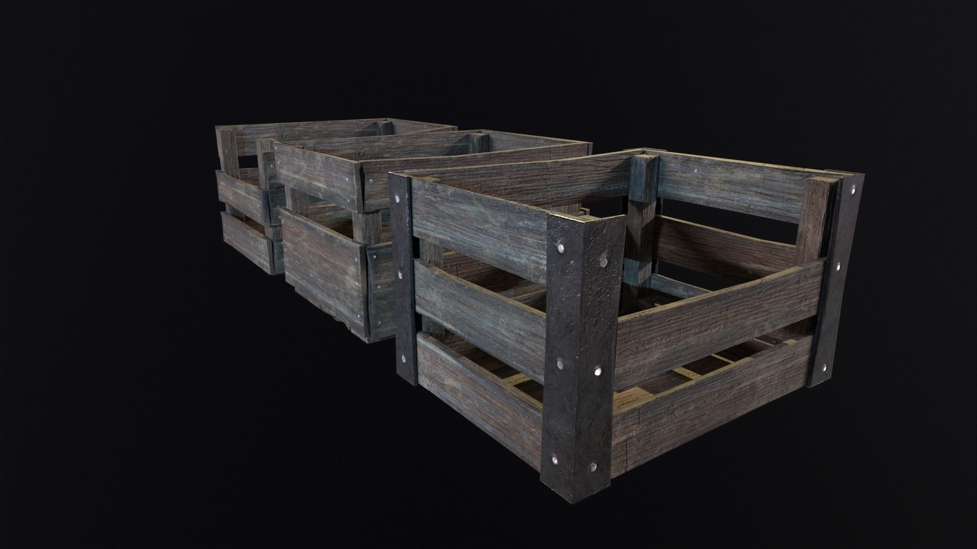 Old used medieval crates Low-poly 3D model_10
