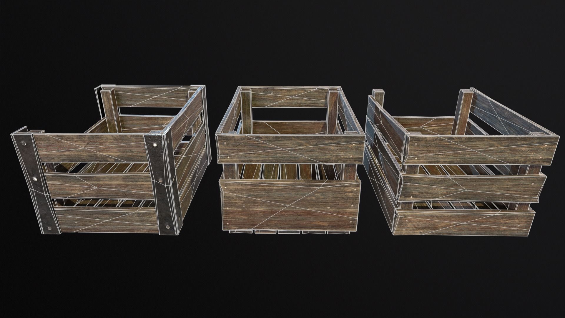 Old used medieval crates Low-poly 3D model_19