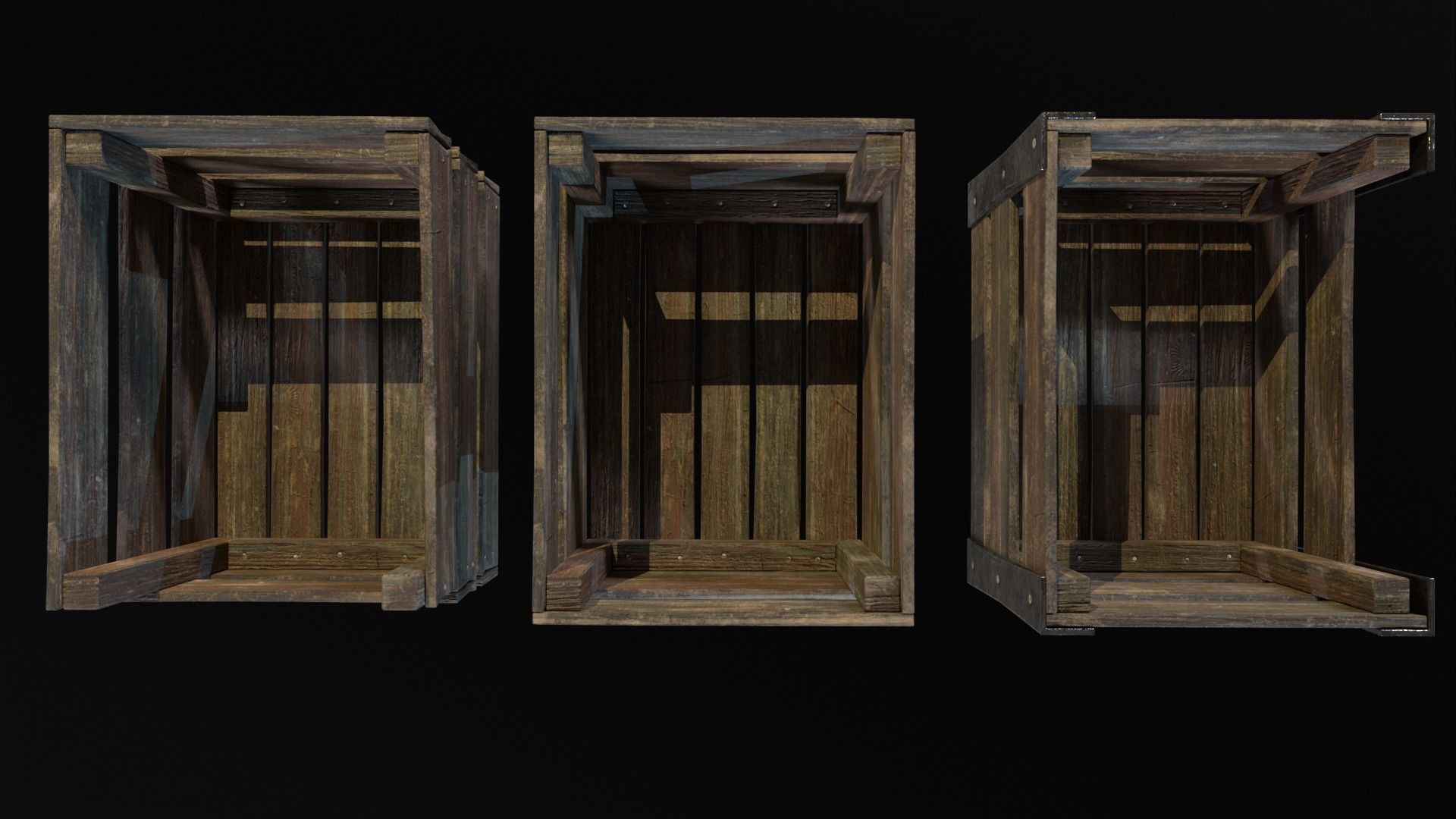 Old used medieval crates Low-poly 3D model_22