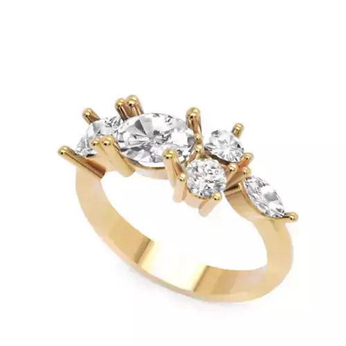 Five Stone Mixed Cut Diamond Ring 1-18ct 3D Model 3D print model