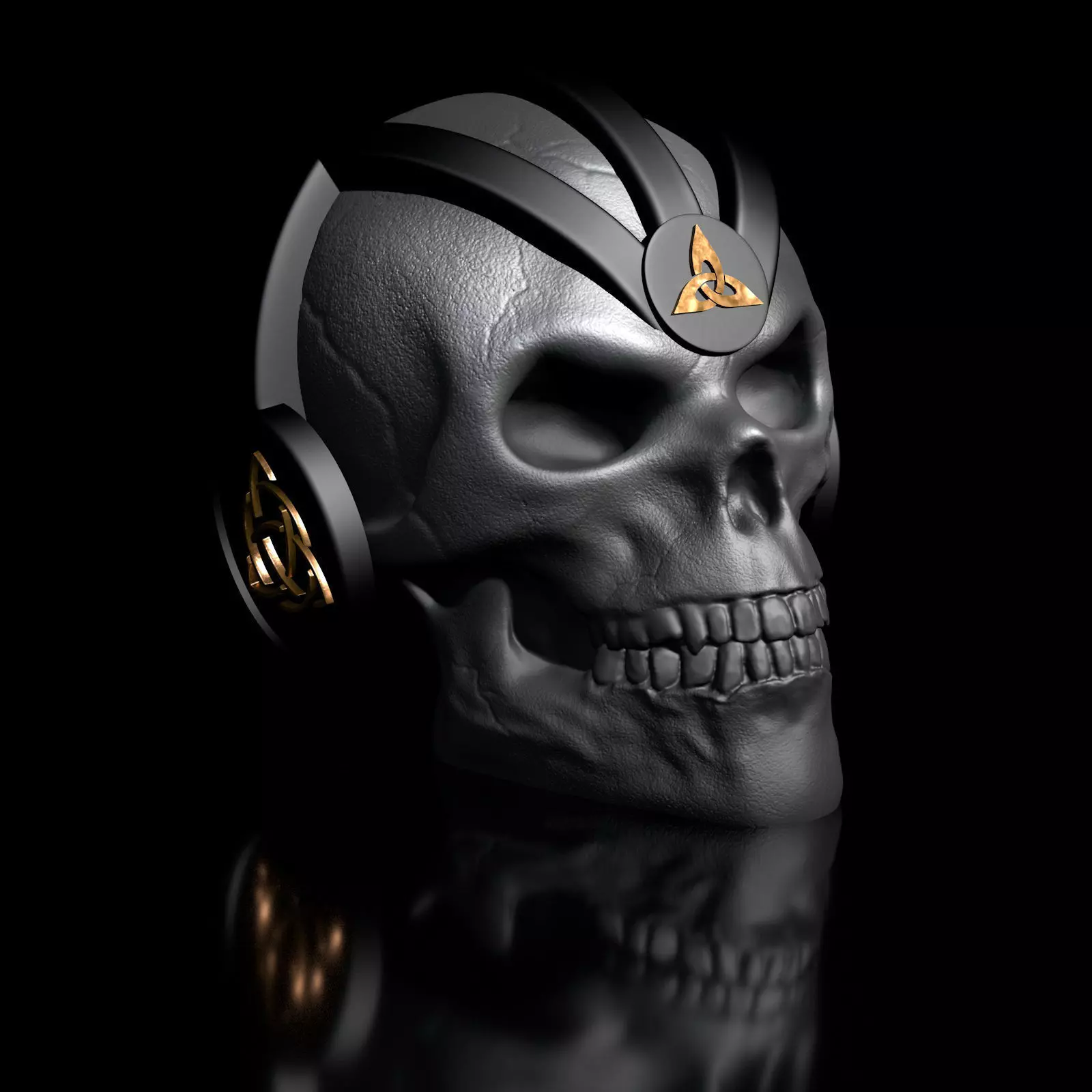 Modern-Celtic-Skull Decoration and Utility for Your Headphones 3D print model_0