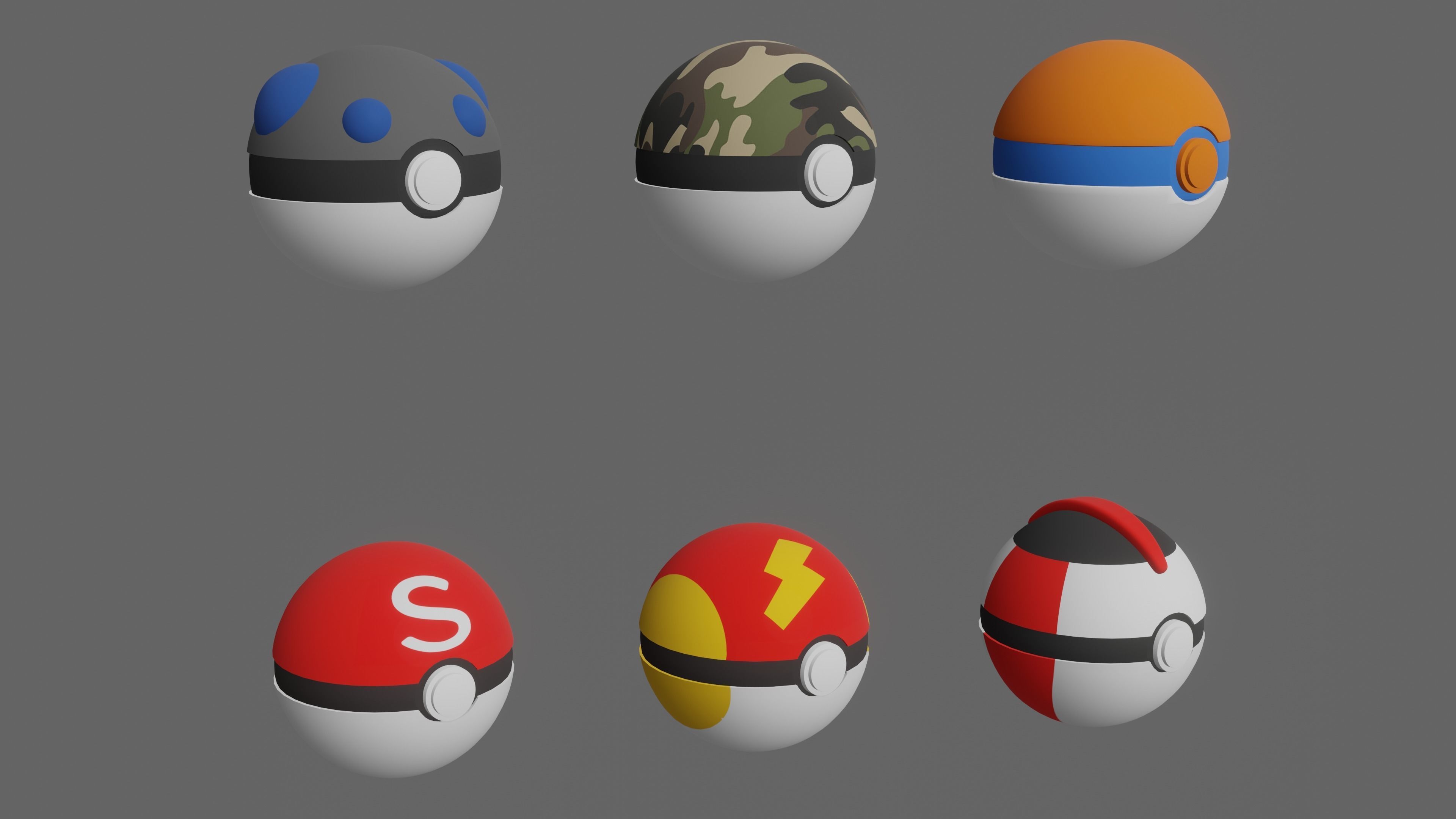 Pokemon Pokeballs Pack 2 Low-poly 3D model_1