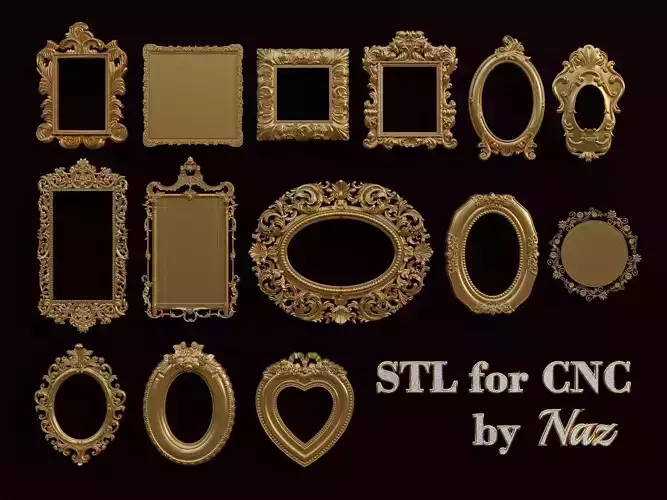 15 STL Files of Mirror Photo Frames for CNC Machining Blender