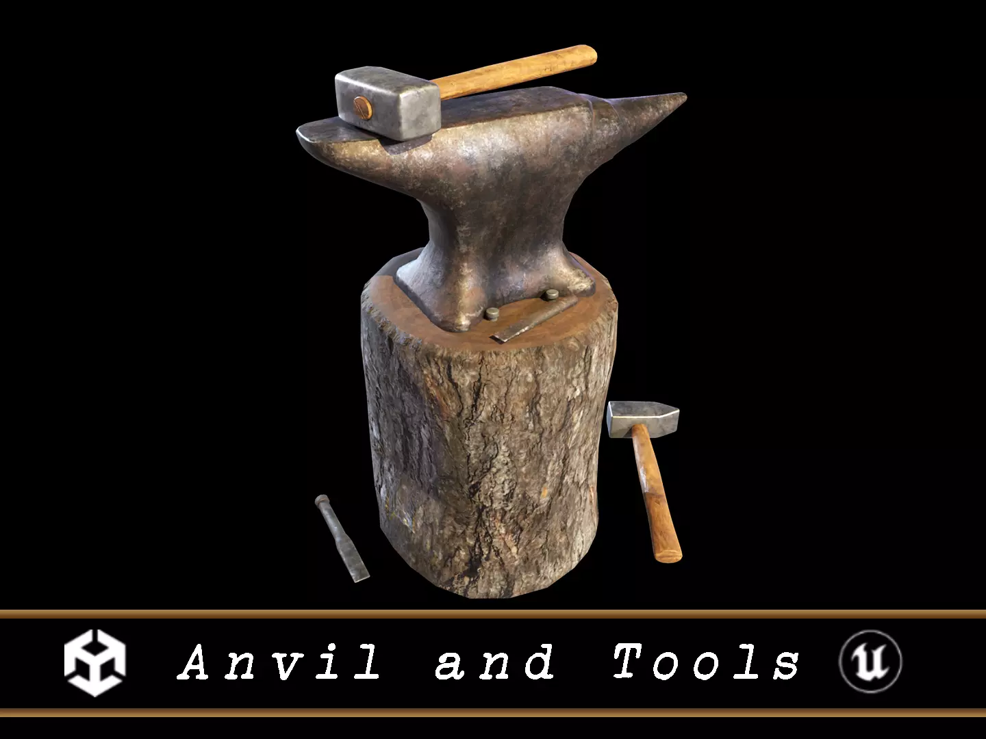 Medieval Anvil and Tools Low-poly 3D model_0