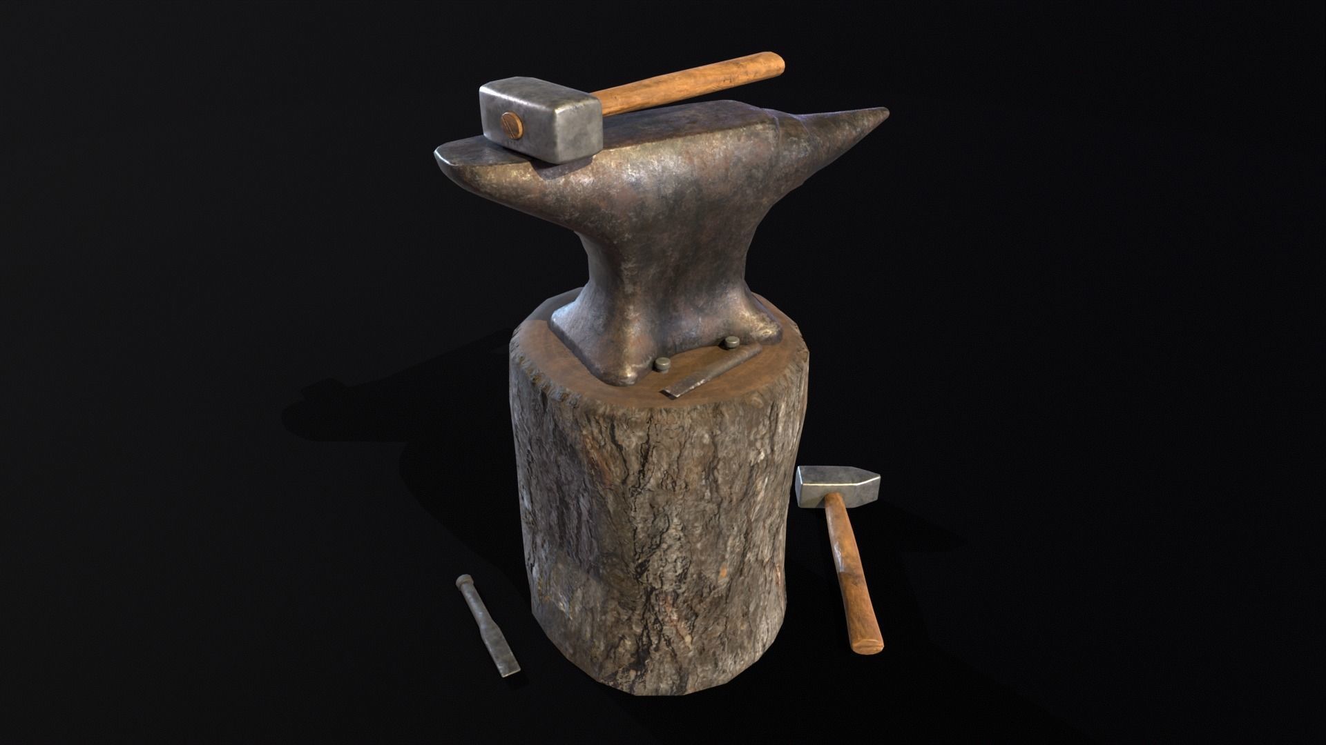 Medieval Anvil and Tools Low-poly 3D model_2