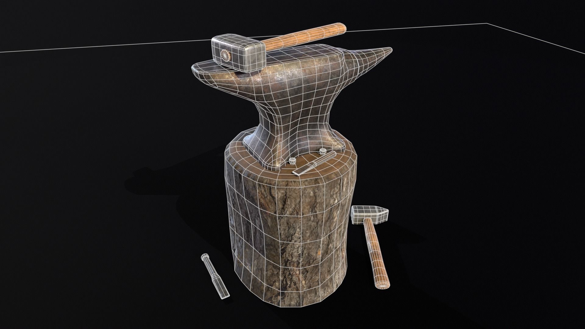 Medieval Anvil and Tools Low-poly 3D model_3