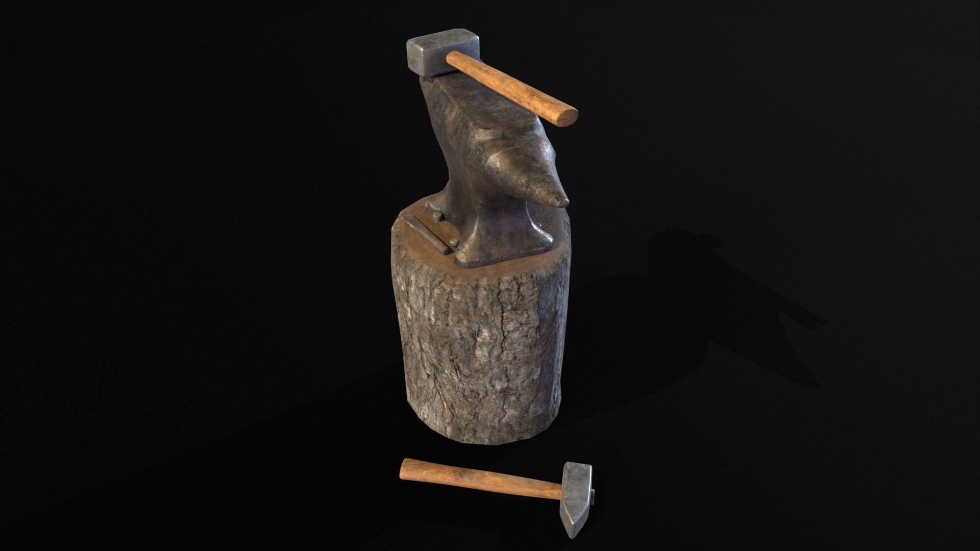 Medieval Anvil and Tools Low-poly 3D model_12