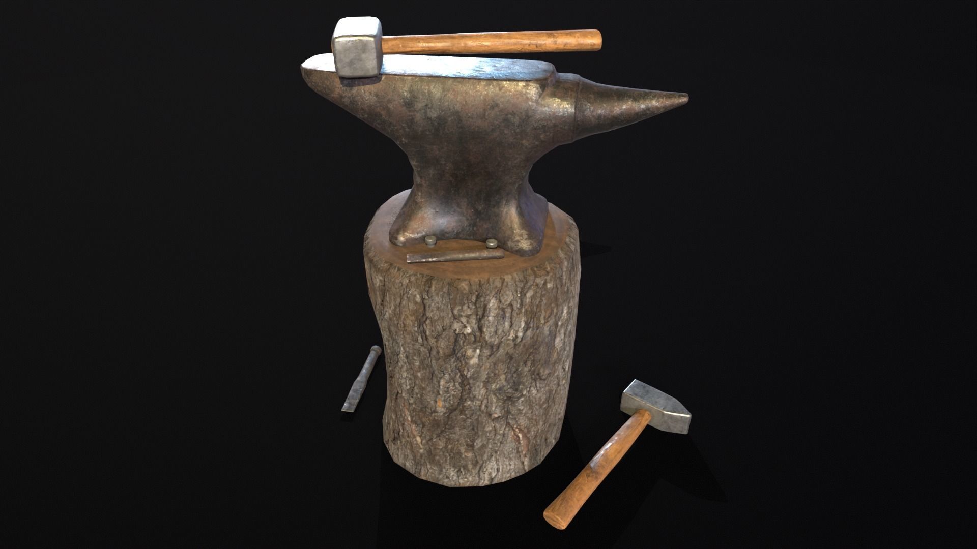 Medieval Anvil and Tools Low-poly 3D model_6