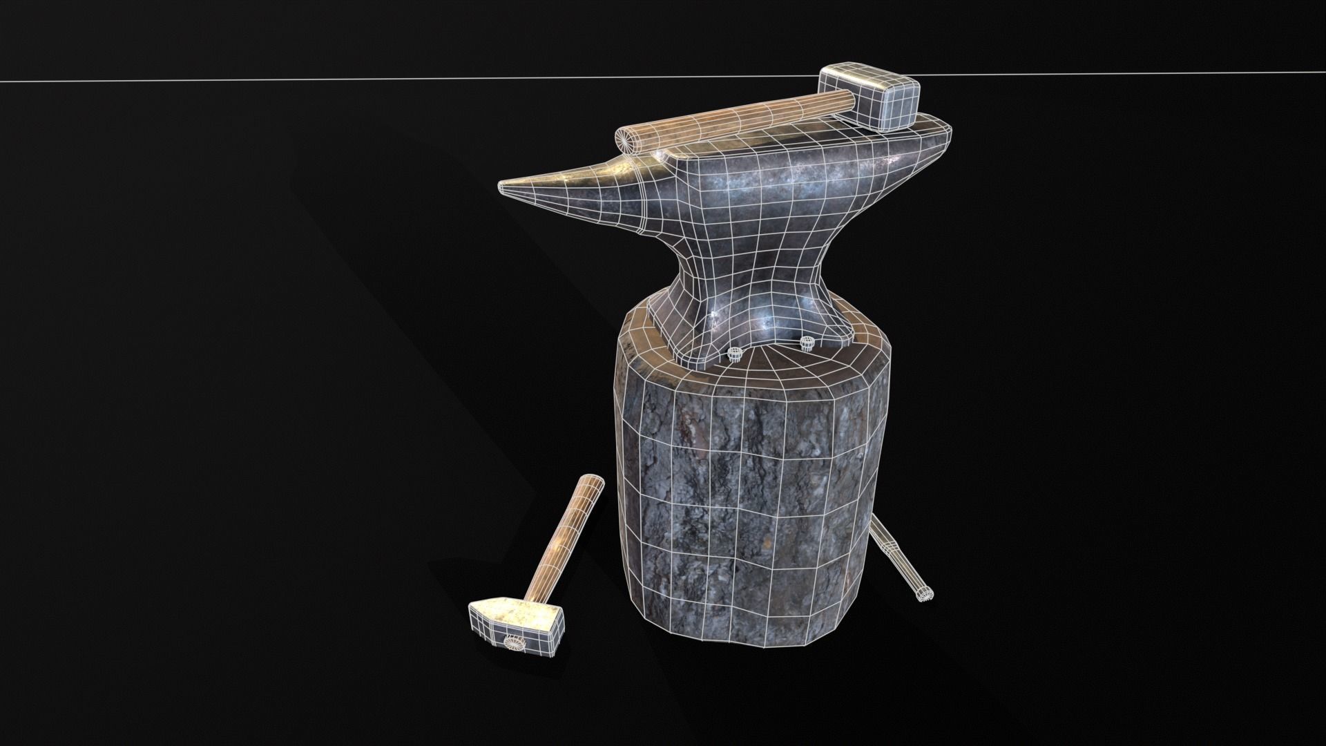 Medieval Anvil and Tools Low-poly 3D model_17