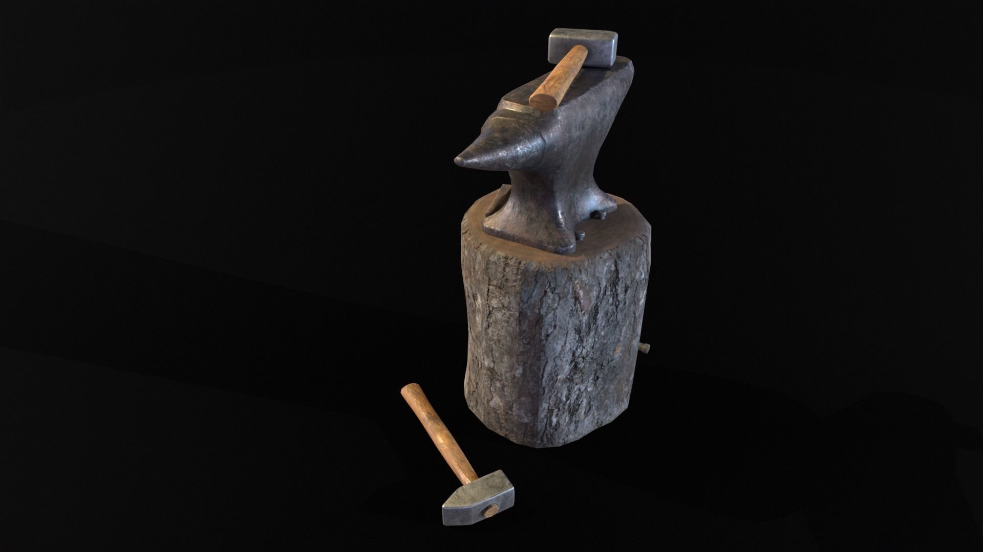 Medieval Anvil and Tools Low-poly 3D model_14