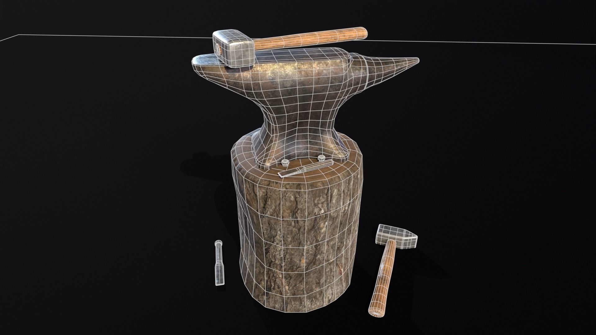 Medieval Anvil and Tools Low-poly 3D model_5