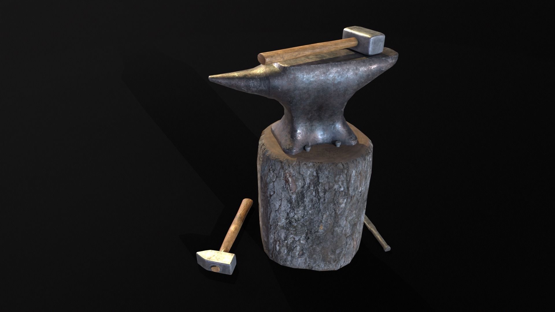Medieval Anvil and Tools Low-poly 3D model_16