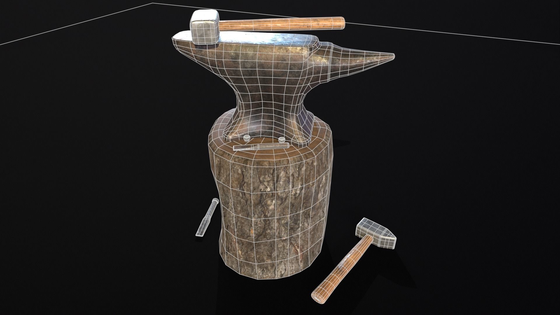 Medieval Anvil and Tools Low-poly 3D model_7