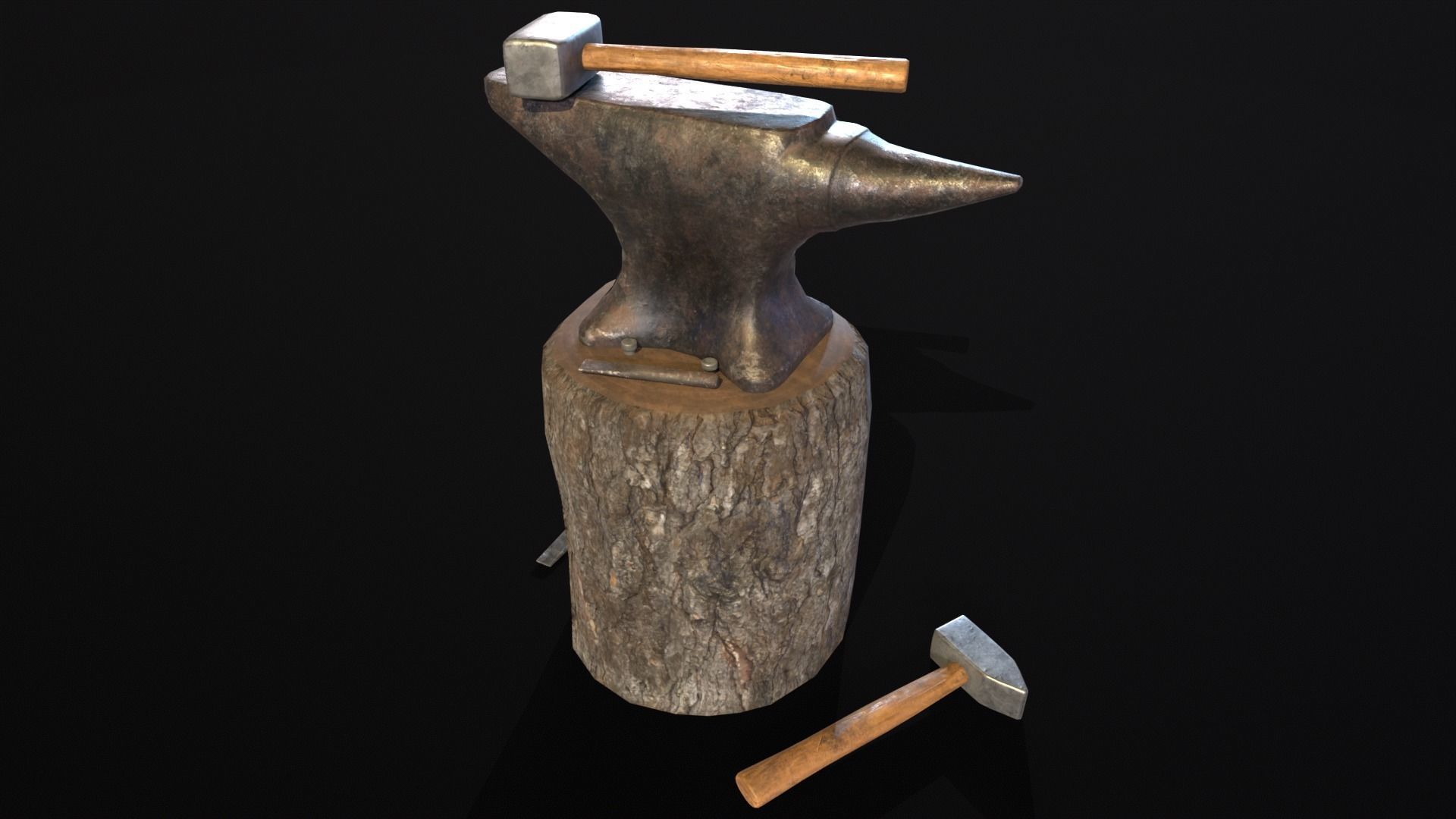Medieval Anvil and Tools Low-poly 3D model_8