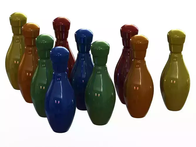 Colored Plastic Bowling Pin Set 3D print model