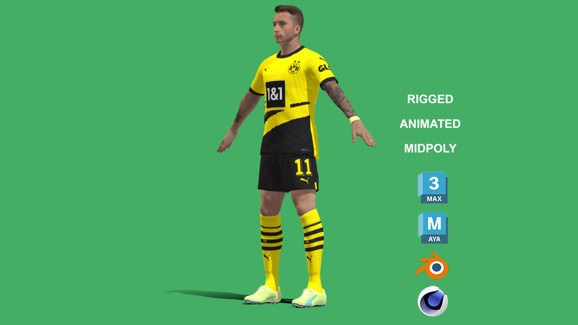 3D Rigged Marcos Reus Borussia Dortmund 2024 3D model_12