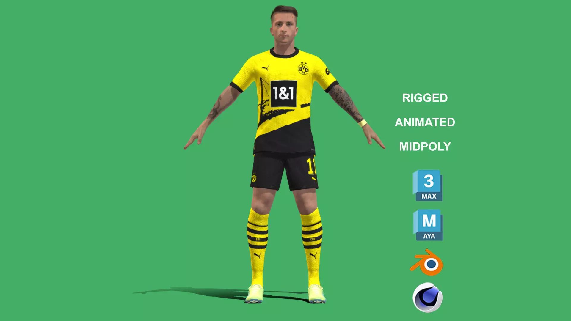 3D Rigged Marcos Reus Borussia Dortmund 2024 3D model_0