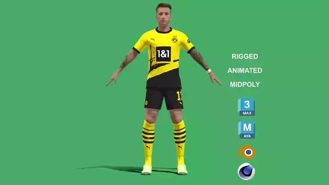 3D Rigged Marcos Reus Borussia Dortmund 2024 3D model