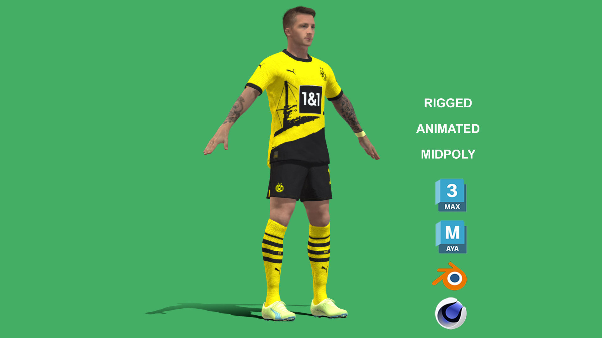 3D Rigged Marcos Reus Borussia Dortmund 2024 3D model_6