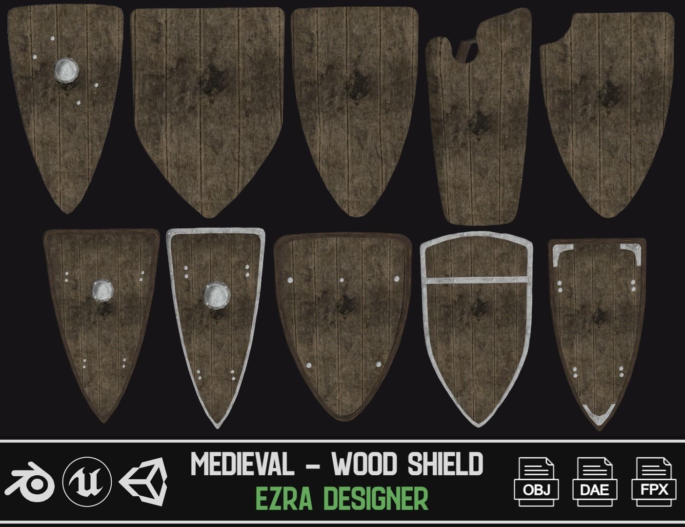 3D model Wood Shield - Medieval VR / AR / low-poly | CGTrader