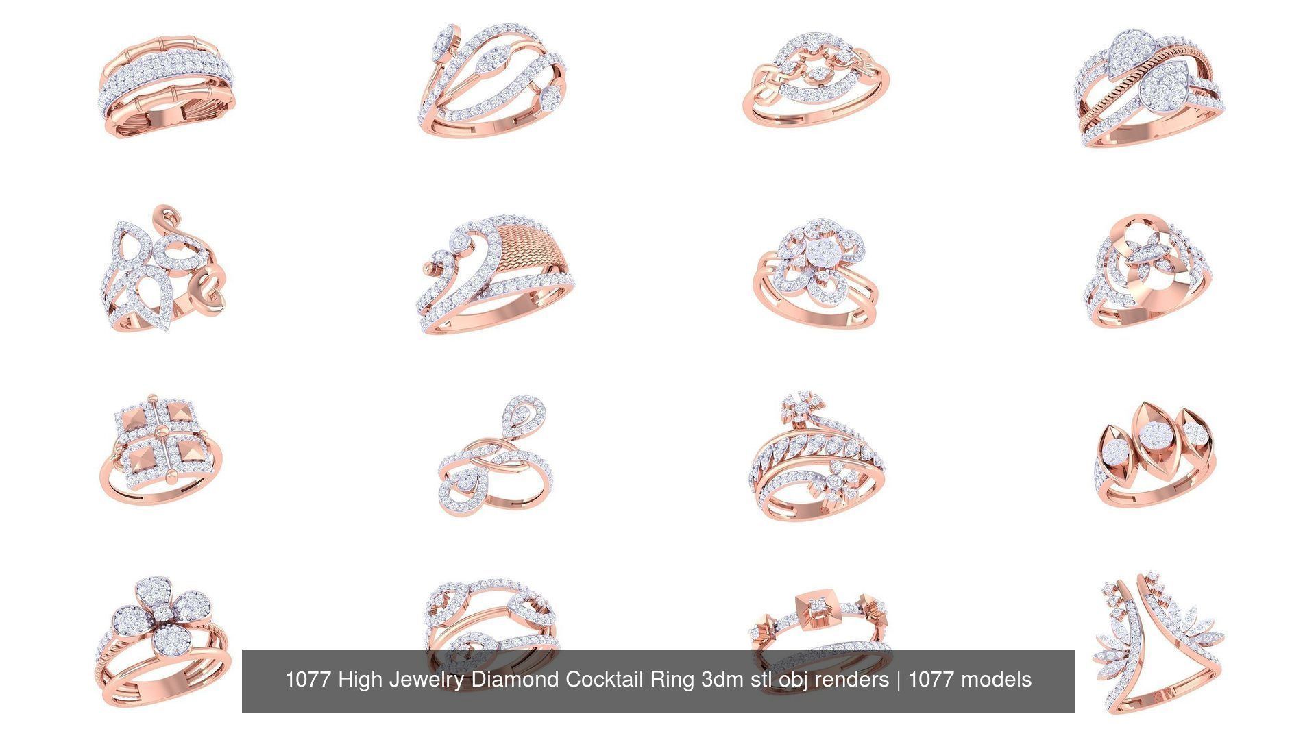 1077 High Jewelry Diamond Cocktail Ring 3dm stl obj renders 3D Model Collection_106