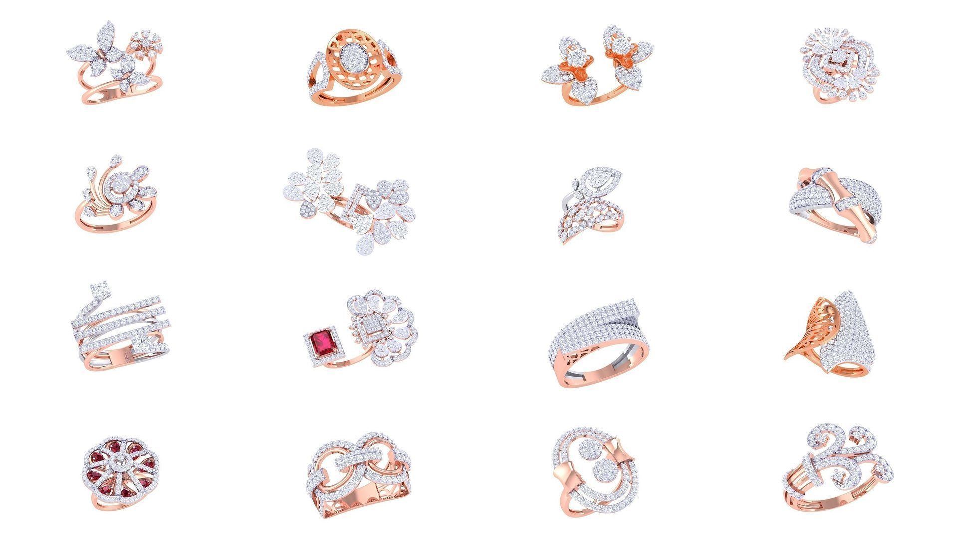 1077 High Jewelry Diamond Cocktail Ring 3dm stl obj renders 3D Model Collection_1